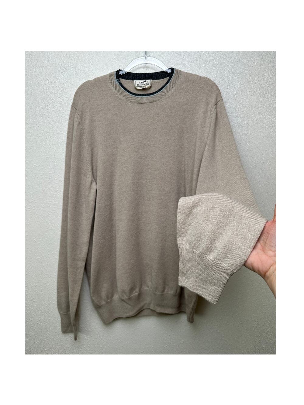 Hermes 100% Cashmere Crewneck Sweater Beige Men’s 2XL Made in Italy